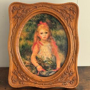 Vintage Wooden Carved Frame Floral Motif With Print Renoir
